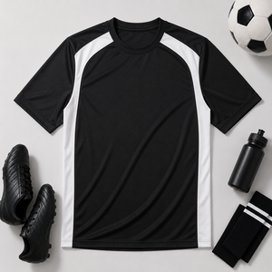 Maillot de football noir pour homme avec logo personnalisé, manches courtes, col rond, séchage rapide, en polyester, avec bande latérale, coupe classique, taille adulte - Product Image 2