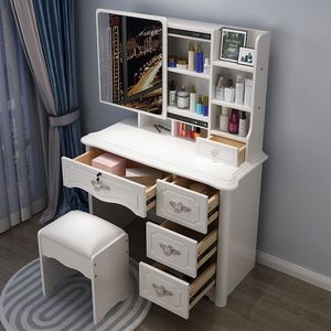 Tocador Moderno Blanco con Espejo LED, Mesa de Maquillaje con Cajones de Almacenamiento y Taburete - Product Image 5