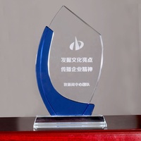 Plaque en cristal bleu, trophée en cristal personnalisé MH-J0261