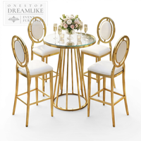 Table de bar moderne en acier inoxydable nordique de luxe avec plateau en verre miroir doré, base sur piédestal durable, pour bar à domicile, restaurant