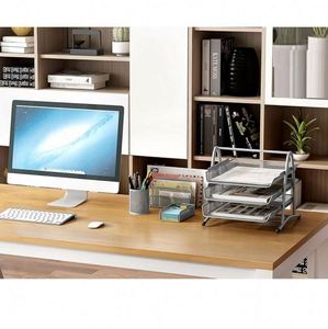 Office Desk Tidy 4 Piece Organiser Set - 3 Tier A4 <b>Filing</b> Tray Pen Pot Sticky Note Holder Letter Sorter Rack - Product Image 6