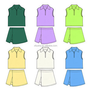 Set Sportivo in Cotone <span class=keywords><strong>per</strong></span> <span class=keywords><strong>Ragazze</strong></span> con Felpa Senza Maniche con Colletto Polo e Zip a un Quarto e Gonna-Pantalone Avvolgente <span class=keywords><strong>per</strong></span> Abbigliamento Sportivo Casual - Product Image 3