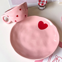 Lelyi Ventes Directes d'Usine Gamme Cœur Rose INS Coréenne Vaisselle Céramique Écologique Maison Luxe Léger Bols à Riz Assiettes