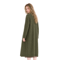 Cardigan long en maille torsadée pour femme, vert olive, ouvert sur le devant, avec poches plaquées en mohair, style manteau-pull, OEM ODM