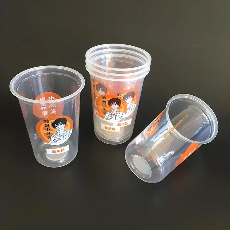 Prix d'usine personnalisé imprimé transparent 12, 16, 20, 24oz PP PET transparent jetable tasse en plastique avec couvercle boba bubble milk tea cup