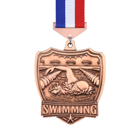 Médailles et trophées en métal vierges en forme de bouclier pour compétitions de natation