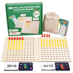 Wooden Multiplication Board Math Game for Kids, Manipulatives Set with Flash Cards for Learning, Montessori Children Games Toy