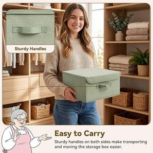 Modern Rectangular Fabric Storage Box <b>Bins</b> Flip-Top Lid Collapsible Stackable 3 Handles for Clothes - Product Image 4