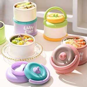 Lonchera Portátil Aislada de Acero Inoxidable 304 de Doble Nivel con Asa, Cuchara y Tapa Hermética de 1280 ml - Product Image 2