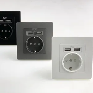 New design wall socket switch power outlet 16A round socket with 2 USB charging