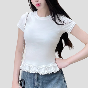 2025 été Boutique femmes T-shirt col rond cordon conception haut décontracté nouveau Style de mode OEM usine fournisseur en gros - Product Image 2