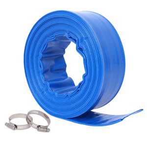 สายยางรีฟลักซ์สำหรับสระว่ายน้ำ PVC เสริมแรงสีน้ำเงิน ขนาด 1-1/2 นิ้ว แบน 2.6 นิ้ว กว้าง 50 ฟุต สำหรับงานหนัก ใช้ได้กับสวนและสระว่ายน้ำ - Product Image 1