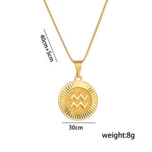 Kalung tanda zodiak wanita, Perhiasan mode baja tahan karat pereda koin Romawi Kuno 12 kalung liontin zodiak - Product Image 5