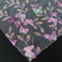Tissu en maille tricotée brodée de haute qualité, 100% polyester, léger, rose, dentelle papillon 3D pour mariage de filles