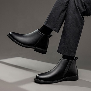 Men Ankle <b>Bootie</b> Boots Genuine Leather Round Toe Rubber Outsole Comfortable All Seasons Snow Boots PU Lining - Product Image 3