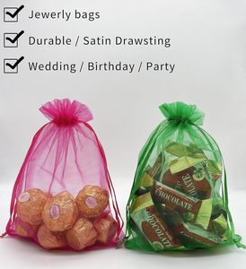Sacs en organza colorés pour bijoux, sacs en maille réutilisables en gaze européenne pour bijoux féminins, sacs à bonbons pour mariages et fêtes - Product Image 3