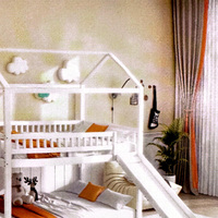 Lit superposé en bois pour enfants avec toboggan, multifonctionnel, blanc, 190x90 cm