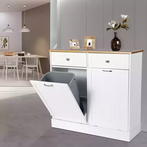 Peinture résistante à l'eau Poubelle de comptoir <span class=keywords><strong>en</strong></span> <span class=keywords><strong>bois</strong></span> de CHÊNE Cuisine sous <span class=keywords><strong>armoire</strong></span> Tiroirs à fermeture <span class=keywords><strong>en</strong></span> douceur Poubelle pouvant sortir des armoires - Product Image 1