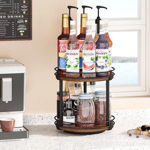 Cross-border wooden kitchen <b>spice</b> <b>rack</b>, <b>rotating</b> organizer, storage <b>rack</b>, high-value wooden home coffee <b>rack</b> - Product Image 2