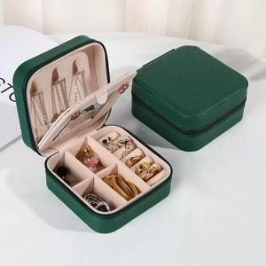 Square PU Leather Jewelry Storage Box, Multi Compartment Zipper Portable Travel Organizer <b>Case</b> for <b>Earrings</b> Rings Necklaces - Product Image 5