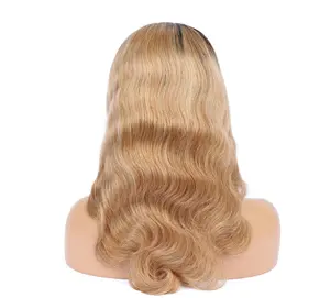 Blonde Virgin Human Hair Wig for Black Woman Glueless Lace Front Wig Ombre #1B/27 Body Wave 150% Density 10"inches