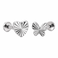 Clou d'oreille texturé en forme de cœur en titane ASTM F136 sans filetage, sans nickel, hypoallergénique, pour piercing du cartilage de l'oreille
