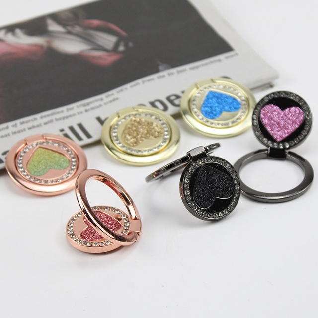 Metal Diamond Glitter Heart Ring Holder Ring Buckle Back Adhesive Mobile Phone Holder Accessory Desk Holder