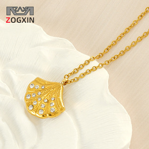 Zogxin Seashell Pendant Necklace Gold Plated Pave Setting Crystal Fan Shape Clavicle Chain For Women Party Jewelry - Product Image 1