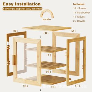 Boîte à pain en bambou 3 niveaux 13,2x12,2x16,5 pouces avec porte en verre pour rangement sur comptoir de cuisine - Product Image 4