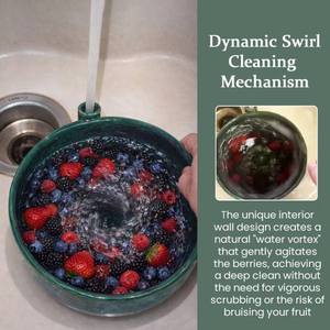 Bol de lavage de fruits moderne en céramique à rotation automatique avec écoulement en spirale, base de drainage rapide intégrée et tube d'arrivée d'eau pour rinçage de cuisine - Product Image 6