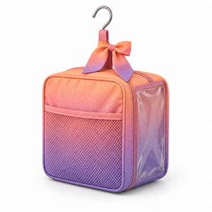 Neceser Maquillaje <b>Hanging</b> Toiletry <b>Bag</b> Bow Charm Gradient Print Mesh and PVC Pocket Hook Custom Logo - Product Image 3