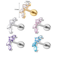 Cincin Segmen Berengsel Titanium ASTM F136 Yazi dengan Zirkon Ganda, Perhiasan Tindik Hidung Septum Conch yang Trendi