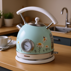 Hervidor Eléctrico Retro Floral Azul Claro 1.8L 2200W SUS304 Apagado Automático Uso Doméstico - Product Image 2