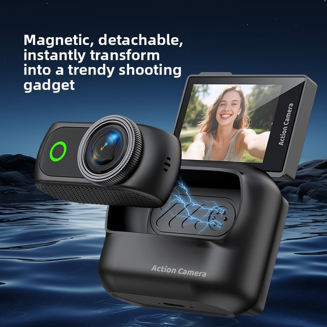Action Camera 4K WiFi 2.0 Inch Screen Magnetic Detachable With AI Beautification For kids Vlog Shooting