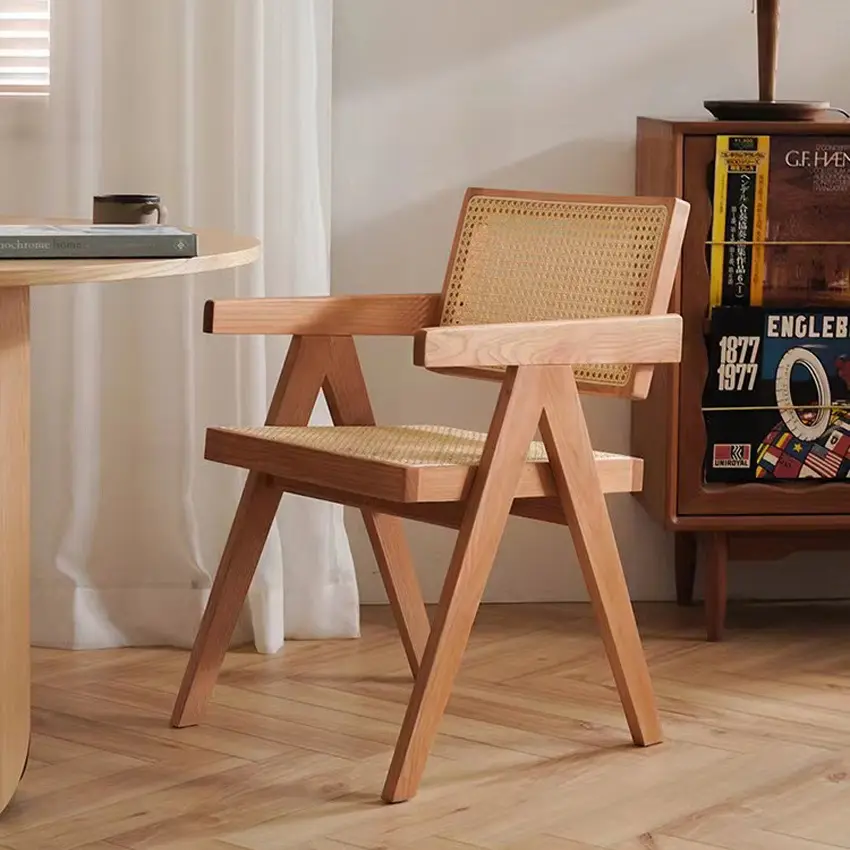 Rmchair-Silla de diseño handigarh attan, sillón de madera de Olid, respaldo tejido de ratán