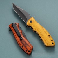 Couteau de poche pliant en acier 3Cr13MoV, très vendu, avec manche en bois naturel et lame dentelée pour le camping, EDC, vente en gros, OEM, ODM
