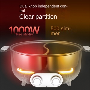 Marmite électrique multifonctionnelle, cuisinière électrique 3L avec double pot antiadhésif en céramique, pour soupe, steak, pâtes, nouilles, shabu - Product Image 3