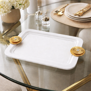 Bandeja de metal con asa de diamante para hotel de lujo, bandeja de servicio estilo antiguo - Product Image 3