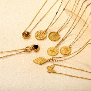 Collier Pendentif Géométrique Monnaie en Acier Inoxydable 316L Plaqué Or 18K PVD, Anti-ternissement, Étanche, Tendance, Vente en Gros - Product Image 2