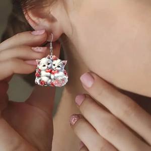 Boucles <span class=keywords><strong>d</strong></span>'oreilles en acrylique Saint Valentin Offre Spéciale petit chat rouge et blanc adapté aux cadeaux boucles <span class=keywords><strong>d</strong></span>'oreilles Saint Valentin bijoux <span class=keywords><strong>d</strong></span>'<span class=keywords><strong>oreille</strong></span> - Product Image 5