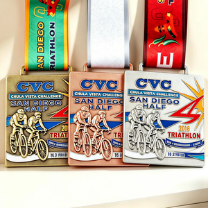Médaille de course cycliste personnalisée en cuivre plaqué couleur, motif Conqueror Challenge, pour l'été, à prix abordable - Product Image 1