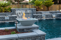 Fontaine d'eau décorative à flamme réelle pour piscine extérieure, télécommandée, personnalisable