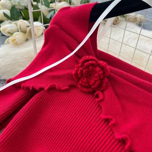 フェイク2ピースパッチワークドレス穏やかな風3次元花不規則なドレス妖精真珠ビーズの服 - Product Image 2