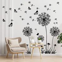 Autocollants muraux 3D en bois et PVC, art déco noir, pissenlit et papillon, autocollants floraux pour salon, chambre à coucher, décoration artistique pour la maison