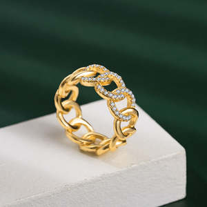 Anillos de moda de cobre para hombres y mujeres Cadena cubana de moda Estilo Hip Hop Joyería de circonia cúbica chapada en oro de 18 quilates - Product Image 5