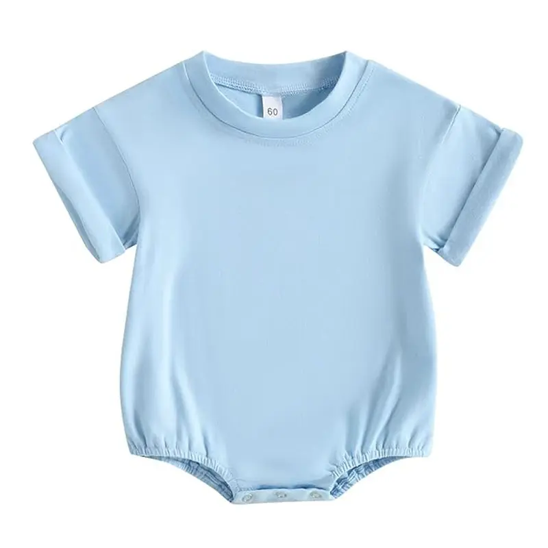 Oem yenidoğan bebek yürüyor erkek kız giysileri boş kısa kollu boy T-shirt bebek organik pamuk kabarcık Romper