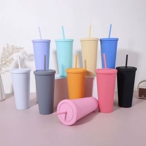 Custom Logo 16oz 24oz BPA Free <b>Double</b> <b>Wall</b> Matte Rubber Finish Tumbler Promotional Gift Plastic Coffee <b>Mug</b> with Straw and Lid - Product Image 6