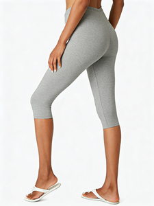 Leggings Capri de Cintura Media para Mujer, Tallas Grandes, Paquete de 2, Cintura Elástica, Color Negro y Gris Jaspeado, Largo hasta la Rodilla - Product Image 5