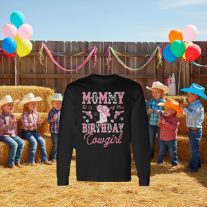 T-shirt à manches longues Mommy Of The Birthday Cowgirl, motif bottes roses, design Rodeo, col rond, impression numérique, pour adulte, femme - Product Image 2
