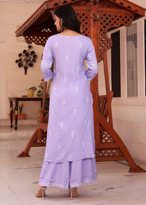 Hermosos Conjuntos de Kurta, Palazzo y Dupatta Casuales de Algodón Color Lavanda, Mejor Precio, Venta al Por Mayor para Mujeres, OEM - Product Image 2